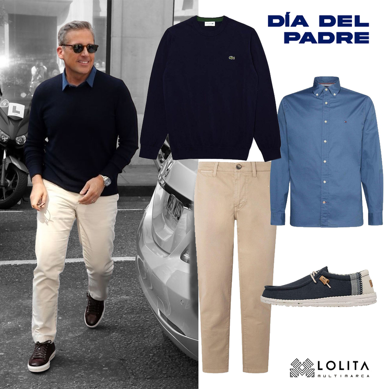Look básico para el día del padre: jersey de pico, camisa clásica