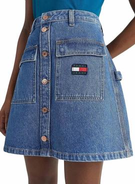 Falda Tommy Jeans Badge Bordada Azul Para Mujer