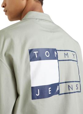 Sobrecamisa Tommy Jeans Twisted Flag Verde Hombre 