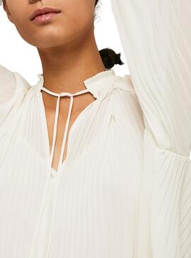 Blusa Pepe Jeans Dora Plisada Blanca Para Mujer
