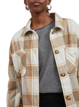 Sobrecamisa Vila Kimmi Check Cuadros Beige Mujer