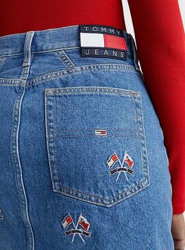Falda Tommy Jeans Mom Denim Azul Para Mujer