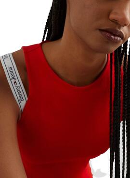 Vestido Tommy Jeans Logo Taping Strap Rojo Mujer