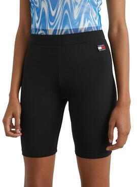 Shorts Tommy Jeans Badge Cycle negro para mujer.