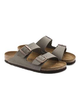 Sandalias Birkenstock Arizona Birko-Flor Nubuck Stone narrow fit para hombre y mujer
