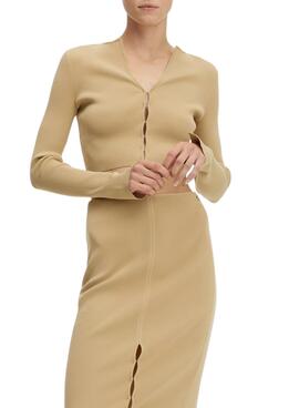 Cárdigan Calvin Klein Hook Camel para Mujer