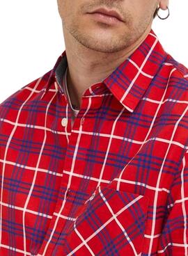Camisa Tommy Jeans Small Check Roja  para hombre 
