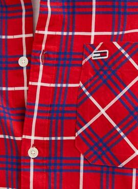 Camisa Tommy Jeans Small Check Roja  para hombre 