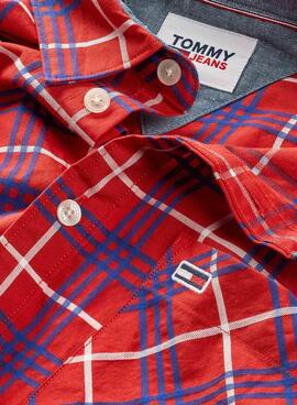 Camisa Tommy Jeans Small Check Roja  para hombre 