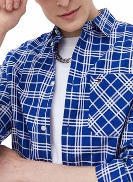 Camisa  Tommy Jeans Small Check  azul  para hombre 