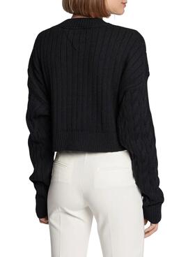 Jersey Tommy Jeans Center Flag Negro para Mujer