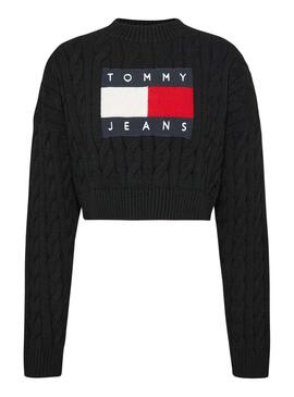 Jersey Tommy Jeans Center Flag Negro para Mujer
