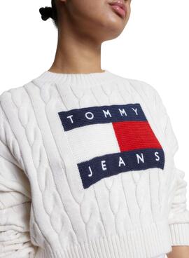 Jersey Tommy Jeans Boxy Center Flag Blanco Mujer