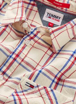 Camisa  Tommy Jeans Classic Check Pocket beige para hombre 