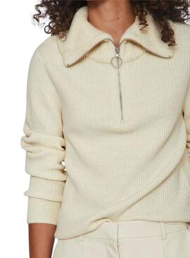Jersey Vila Viril Half Zipper Beige para Mujer