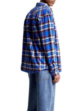 Camisa  Tommy Jeans Relaxed Check azul  para hombre 