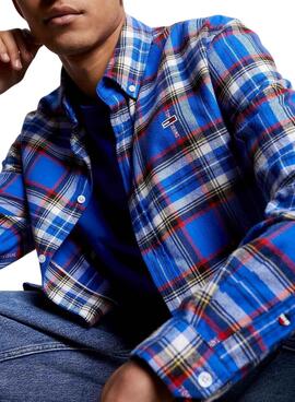 Camisa  Tommy Jeans Relaxed Check azul  para hombre 