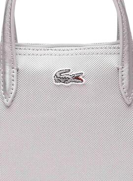 Bolso Lacoste XS Shopping Cross Plateado Mujer