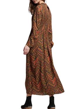 Vestido Superdry Printed Smocked Maxi Marron Mujer