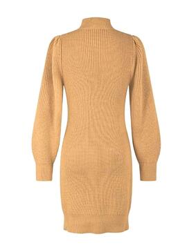 Vestido Naf Naf Punto Manga Larga Beige para Mujer