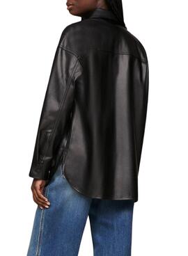 Sobrecamisa Tommy Jeans Pleather Negro para Mujer