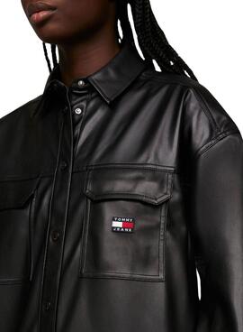 Sobrecamisa Tommy Jeans Pleather Negro para Mujer