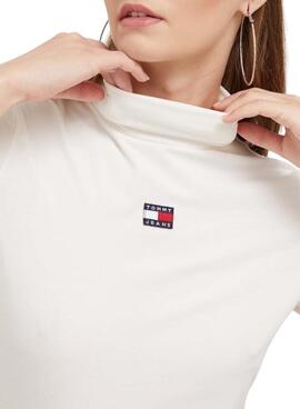 Camiseta  Tommy Jeans Badge Cuello Perkins blanca  para mujer 