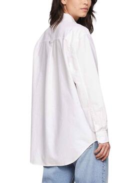 Camisa Tommy Jeans Badge Boyfriend  blanco para mujer  