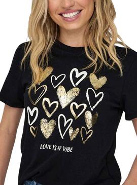 Camiseta Only Marie Negro y Dorado para Mujer