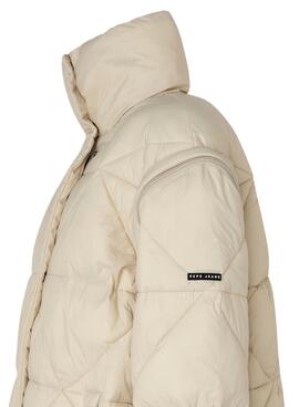 Abrigo Pepe Jeans Raven Beige Desmontable Para Mujer