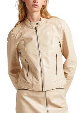 Cazadora Biker Pepe Jeans Stazie Beige Para Mujer