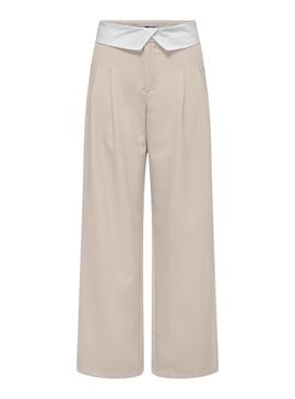 Pantalón Only Diane Fold Down Beige Para Mujer
