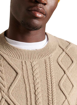 Jersey Superdry Patchwork Cable Beige Para Hombre