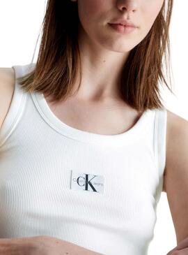 Camiseta Calvin Klein Woven Label Blanco Mujer