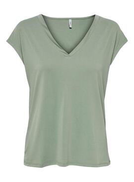Camiseta Only Free Life S/S V-Neck Verde Mujer