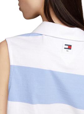 Polo Tommy Jeans Letterman Cropped Azul Para Mujer