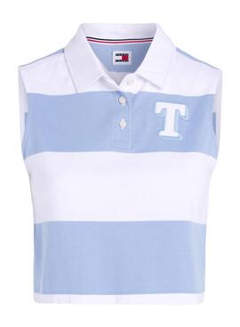 Polo Tommy Jeans Letterman Cropped Azul Para Mujer