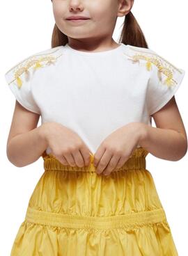 Camiseta Mayoral Bordados Beige Para Niña