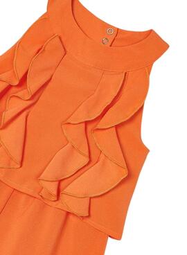 Mono Mayoral Volantes Crepé Naranja Para Niña