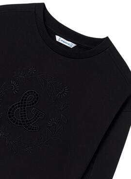 Sudadera Mayoral Bordados Negro Para Niña