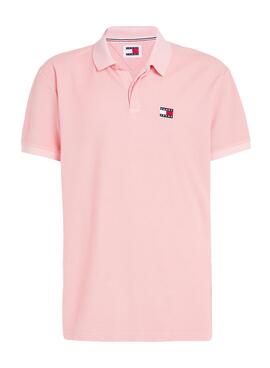 Polo Tommy Jeans Reg Badge rosa para hombre 