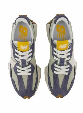 Zapatillas New Balance 327 azules y verdes para hombre.