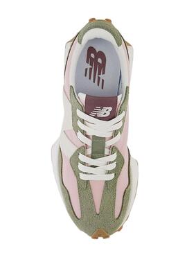 Zapatillas New Balance 327 para mujer en verde y rosa