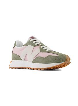 Zapatillas New Balance 327 para mujer en verde y rosa