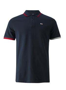 Polo Tommy Jeans Slim Flag Marino Para Hombre
