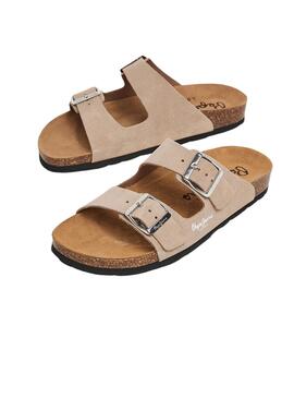 Sandalias Pepe Jeans Oban Suede Beige Para Mujer