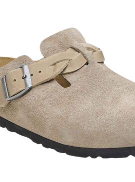 Zuecos Birkenstock Boston narrow fit braided taupe para mujer