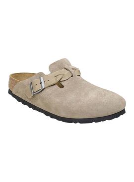 Zuecos Birkenstock Boston narrow fit braided taupe para mujer
