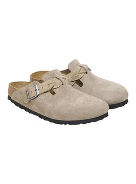Zuecos Birkenstock Boston narrow fit braided taupe para mujer