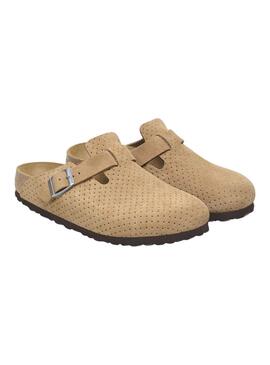 Zuecos Birkenstock Boston Perforado narrow fit camel para mujer